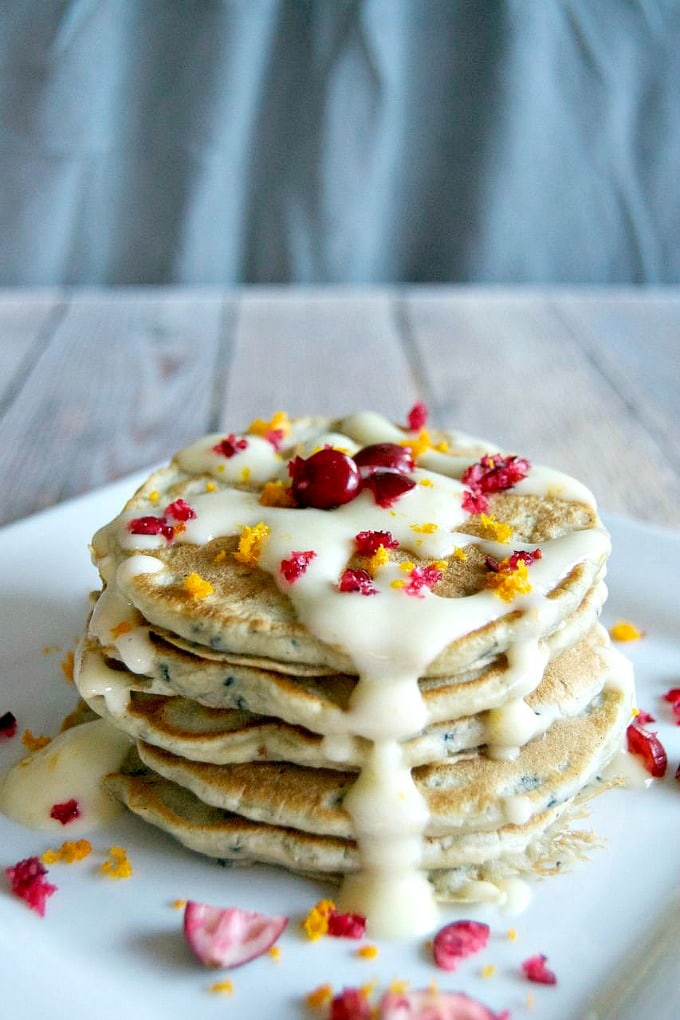 Cranberry Pancakes with Orange Cream Cheese Drizzle